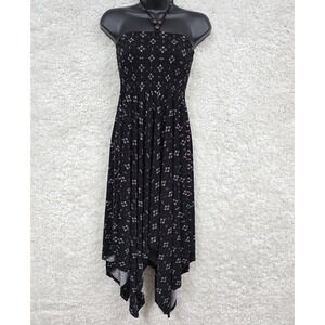 Candy Couture Womens Smocked Boho Dress‎ Size S Black Handkerchief Hem Festival